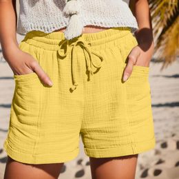 Women's Shorts Women Summer Casual Loose Fashion High Waist Straight Leg Sports With Drawstring Pockets Beach Solid Swimsuit 2024