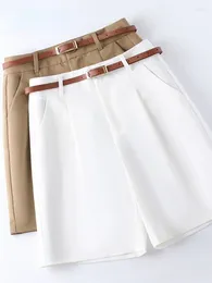 Women's Shorts Solid Casual Loose Summer Ventilate For Women High Waisted Add Belt Fashion Cotton Linen Short Pants