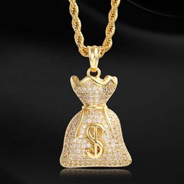 Wholale Yellow Gold Plated 925 Sterling Sier VVS Moissanite Diamond Solid Money Bag Pendant Luxury Dollar Charm Pendant