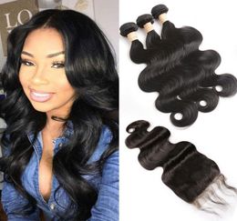 Indian Virgin Hair Mink Whole 3 Bundles With 5X5 Lace Closure Body Wave Hair Extensions Natural Color3247866