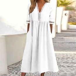 Party Dresses Summer White Dress Womens 2024 In Formal Occasion Cotton Linen Casual Loose Solid Midi Vestidos