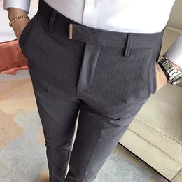 Mens Striped Suit Pants Formal Pants 2022 Summer New High Quality Fashion Solid Colour Casual Stretch Slim Trousers Mens Clothing 240318