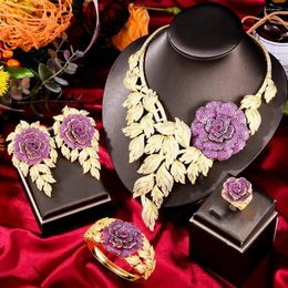 Necklace Earrings Set Missvikki Trendy Luxury Valuable Peony Big Flowers Jewellery Bangle Ring For Women Bridal Wedding