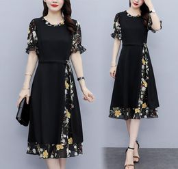 Embroidery Vintage Cocktail Dresses Women Summer Elegant Short Sleeve Fungus Patchwork Print With Belt Plus Size Party Dress6423952