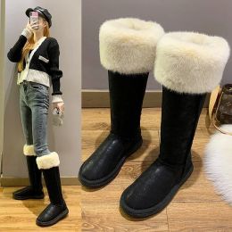 Boots 2023 Hairy knee high snow boots Winter Chelsea walking women's cotton shoes gladiator short plush casual warm boots