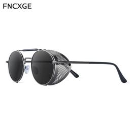 Men Women Retro Steampunk Sunglasses Round Sun Glasses Side Shield Goggles Gothic Mirror Lens Sun Glasses UV4004516589
