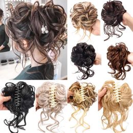 Synthetic Wigs Synthetic Girls Claw Clip-on Hair Chignons Hairpiece Curly Hair Clip Heat Resistant Womens Hair Golden Gray Bun Wigs 240329