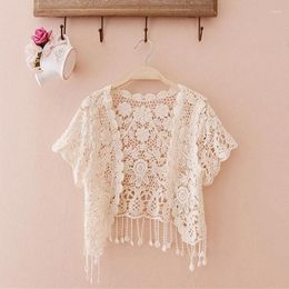 Women's Knits Womens Summer Short Sleeve Tassels Lace Cardigan Floral Crochet Beach Cover Up Shrugs Open Front Crop Jackets N7YD