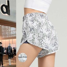 2024Aloyoga Summer New Shorts Floral Sports Shorts, Women's Anti Glare Fake Two Loose And Breathable Running Fitness Yoga Pants Brand Movement Shorts