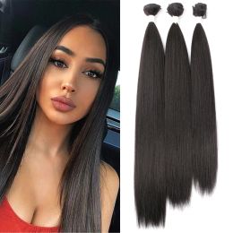 Weave Weave 22 24 26 Inch Synthetic Yaki Hair Weave Bundles Soft Yaki Straight Hair Natural Black Ombre Brown Blonde