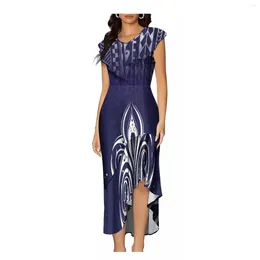 Party Dresses 2024 Summer Irregular Design Dress Polynesian Vintage Art Pattern Casual Loose Ruffles Tailored Women's Long