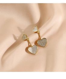 Dangle Earrings Minimalist Freshwater Shell ECO Brass Heart Zircon W/S925 Silver Needle Stud 14KGold Filled Jewellery For Women