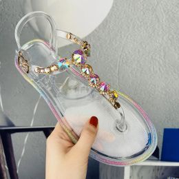 Sandals 2022 New PVC Beach Women Shoes Summer Sandal Woman Jelly Shoes Diamond Transparent Flat Outdoor Ladies Sandals Large Size 42