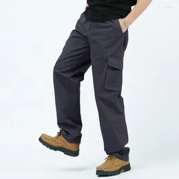 Men's Pants Cargo Summer Spring Cotton Work Wear Loose Solid Color Casual Joggers Straight Multi-Pocket Overalls Trousers