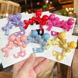 Hair Accessories 2PCS Set Solid Candy Colour Knot Bow Round Ball Long Elastic Band Girl Children Cute Simple Sweet Braid Ponytail Rubber Ties