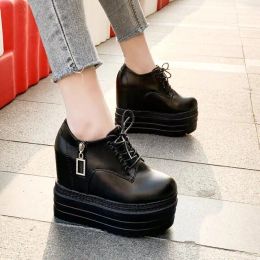 Boots Hot Sale 2022 High Heel Wedges Platform Sneakers 13CM Height Increasing Women Pu Leather Shoes Comfortable Casual Woman Shoes