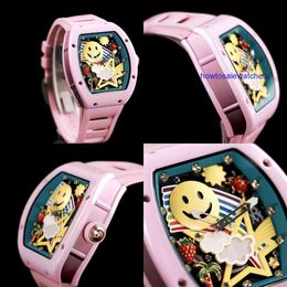 Nice Watch RM Watch Wristwatch Mechanical Watches for Gentlemen Classic Barrel Tonneau Male Clock RM 88 Smiley Rubber Strap Wristwatch Ceramic Fashion Watch 43MM