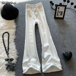 Women's Jeans White Jeans Women Flare Denim Chic High Waist Ulzzang Graceful Leisure Ladies Gentle Ripped Streetwear Harajuku Vintage Pure InsC24318