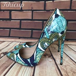 Boots Tikicup Foral Crocodile Effect Women Pointed Toe Super High Heels Ladies Basic Stiletto Pumps Sexy Night Club Party Shoes