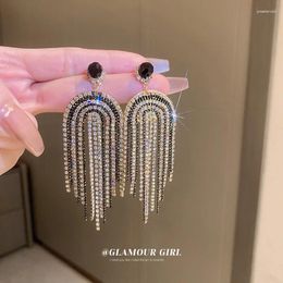 Stud Earrings U Shaped Black White Metal Women's Luxury Tassel Pendant Couples' Anniversary Birthday Jewellery Gift