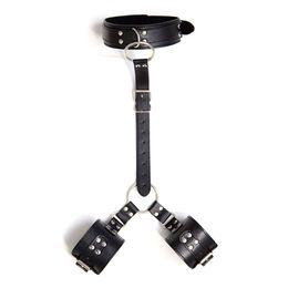 BDSM Neck to Wrist Bondage Restraints Kit Adjustable Behind Back Handcuffs Collar Adult Sex Toys for Women and Couples