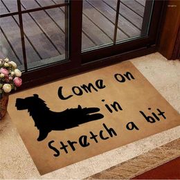 Carpets HX Funny Welcome Mats Schnauzer Come On In Stretch A Bit Yoga Doormat Flannel Indoor Floor Rug Home Decor