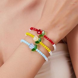 Charm Bracelets Korean Sweet Tulip Flower Bracelet For Women Handmade Braided Beaded Rose Adjustable Trendy Jewelry Gift