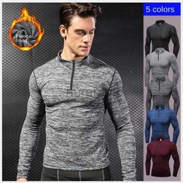 Men's Hoodies Sweatshirts Winter Velvet PRO Fitness Running Training Long Sleeve Stretch Tight Collar Sweatshirt 24318