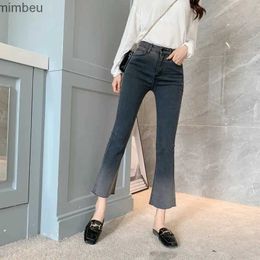 Women's Jeans Women Large Size Jeans High Waist Fashion Flare Denim Pants Trendyol Gradient Blue Crop Trousers Korean 2022 New Summer ClothesC24318