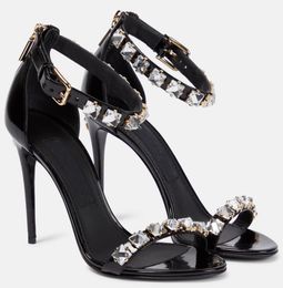 Elegant Brand Summer Keira Sandals Shoes Polished Calfskin Rhinestones Studs High Heels Party Wedding Lady Crystal Sandalias EU35-43 With Box