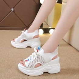 Sandals Breathable Mesh Chunky Platform Sandals Women Peep Toe Wedges High Heels Shoes Woman Summer Thick Bottom Sandalias De Mujer 2023