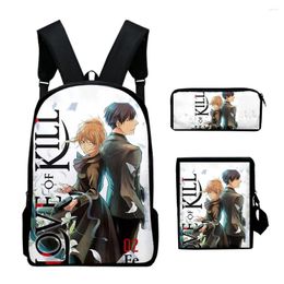 Backpack Harajuku Love Of Kill 3D Print 3pcs/Set Pupil School Bags Laptop Daypack Inclined Shoulder Bag Pencil Case