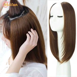 Synthetic Wigs MEIFAN Synthetic Long Straight U-Shaped Half Head Wig for Women Black Brown Clips in Hair Natural Fake Hairpieces 240328 240327