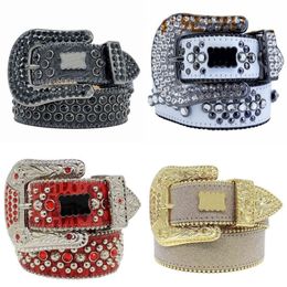 Retro leather Bb belt mens rhinestone designer belts mens luxury creative waist wide cinturonesgift full crystal black white luxur313S