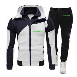 Sweatshirts 2022 Spring Autumn Festool Tools Printed Men Sport Suits Fashion Zipper Hoodie Tracksuit +Pant Running 2Pcs Sets Clothing