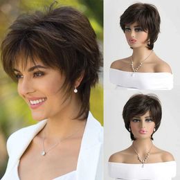 Synthetic Wigs Short Natural Wigs with Bangs Soft Hair Daily Use Short Brown Ombre Curly Synthetic Hair Costume Party Wig for Women 240328 240327