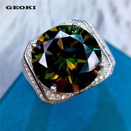 Sier Original Brilliant Cut 13 Diamond Test Past Green Moissanite Wedding Ring Men's Large Emerald Gemstone Jewelry