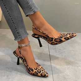 Sandals Leopard Women Sexy High Heels Shoes 2024 Party Dress Pointed Toe Slippers Summer Fashion Pumps Brand Mujer Zapatos