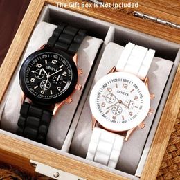 Wristwatches 2pcs Black White Mens Womens Watch Minimalist And Fashionable Rubber Quartz Watches For Couples