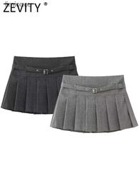 Women's Shorts ZEVITY Women Fashion Buttonhole Belt Wide Pleated Mini Skirt Shorts Lady Side Zipper Hot Shorts Chic Pantalone Cortos QUN5377C243128