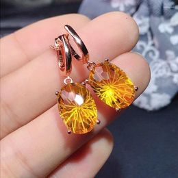 Dangle Earrings MeiBaPJ Natural Brazil Citrine Gemstone Simple Drop Real 925 Silver Fashion Fine Charm Jewelry For Women