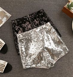 Bling Sexy Women Sequin Shorts High Waist O-Ring Zip Bodycon Shorts Feminino Skinny Party Club Festival Raves Pole Dance Shorts 240314