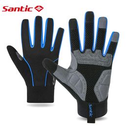 Santic Cycling Gloves Winter Windproof Touchscreen Bike Bicycle Long Finger Gel Pads for Women and Men Winter Sports Gloves 240306