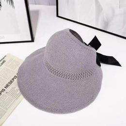 Wide Brim Hats Fashion Summer Sun Women Crochet Beach UV Protection Visor Cap With Big Bow For Outdoor