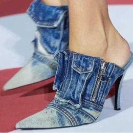 HBP Non-Brand Pocket Sexy Fashion Best Quality Design Big Size Pumps Shoes luxury Denim Heels for Women