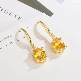 Hoop Earrings 14K Yellow Gold Jewerly Drop Earring For Women Orecchini Aretes De Mujer Real Jewelry Topaz Gemstone