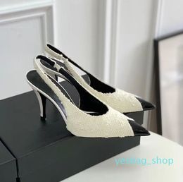 Women Sandals dress shoes brand high heels pumps slingback vesper sling back boucle tweed black white red pointy toe