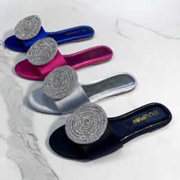 HBP Non-Brand Simple Design Sandali Donna Femme Upper Slides Style Silver Rhinestone Flat Womens Sandals for Ladies