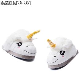 Slippers 2018 NEW Slippers Winter lovely Home Slippers Cartoon Plush Chausson Licorne White Shoes Women Unicorn shoes Cotton slippers k71