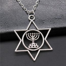 Pendant Necklaces Fashion Simple Vintage Antique Silver Color 39x32mm Judaism Menorah Star Of David Necklace For Women